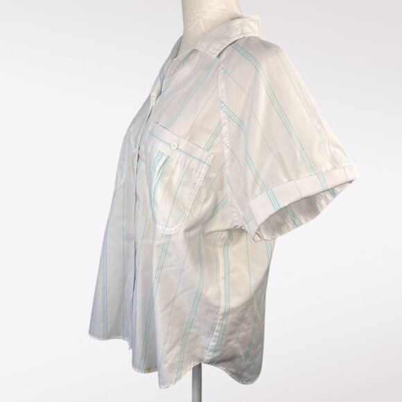 VTG Apricot Bay Short Sleeve Button-Up Shirt Front Pockets Pinstripe Size Large - Picture 4 of 10